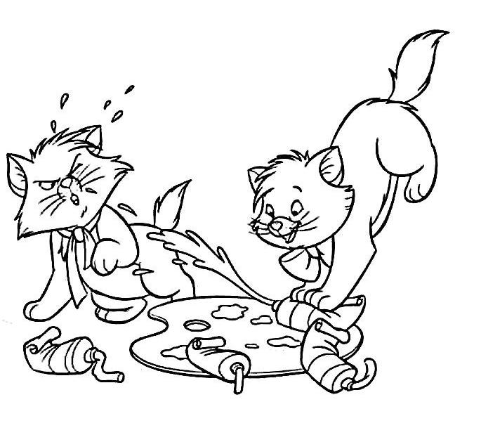 coloriage aristochat les chatons jouent avec la peinture